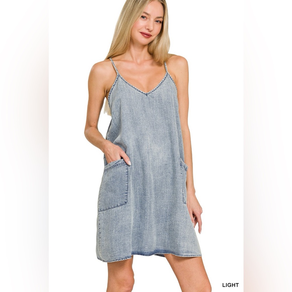 Zenana Enzyme Stone Washed Lyocell Mini Dress